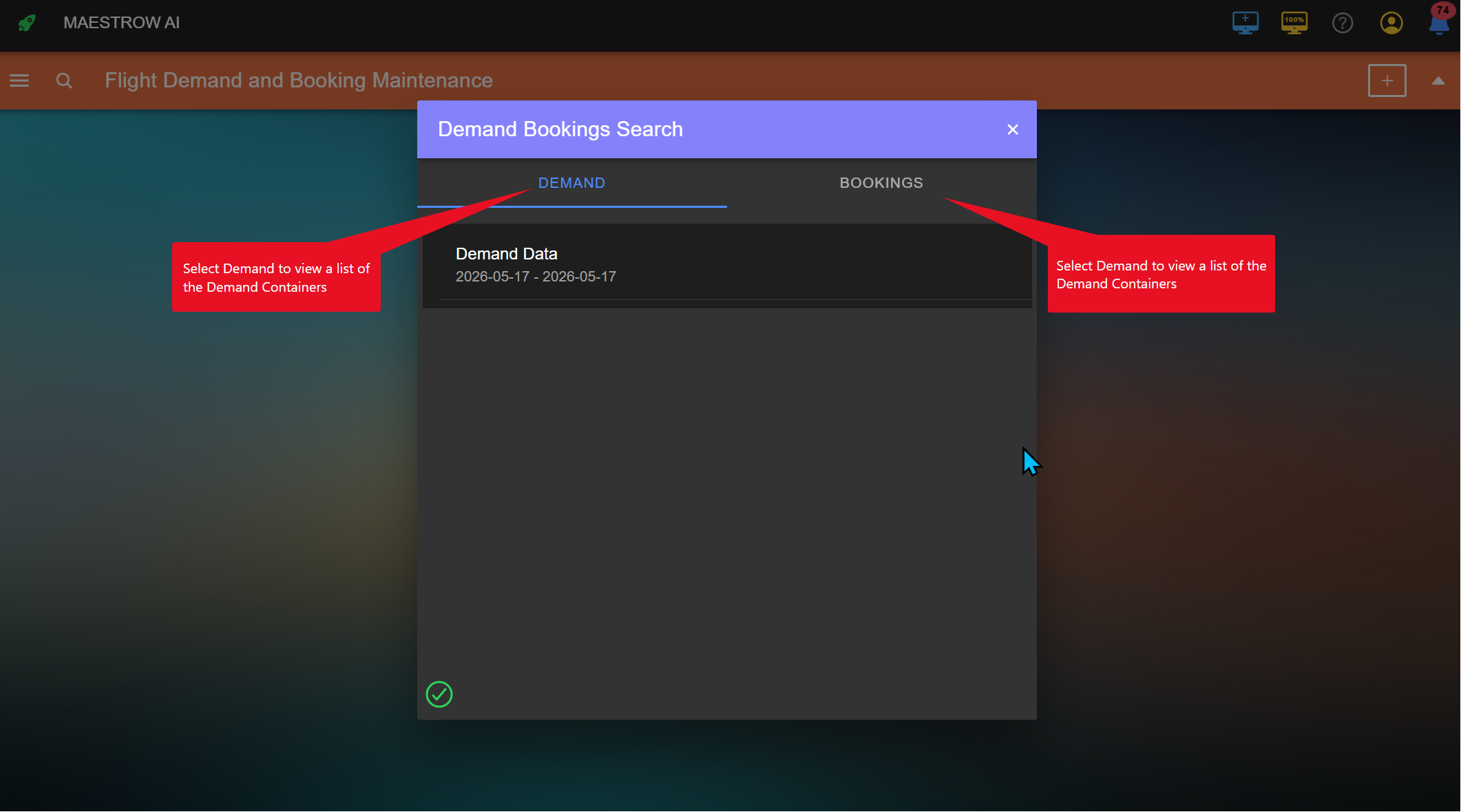 Demand and booking folder view