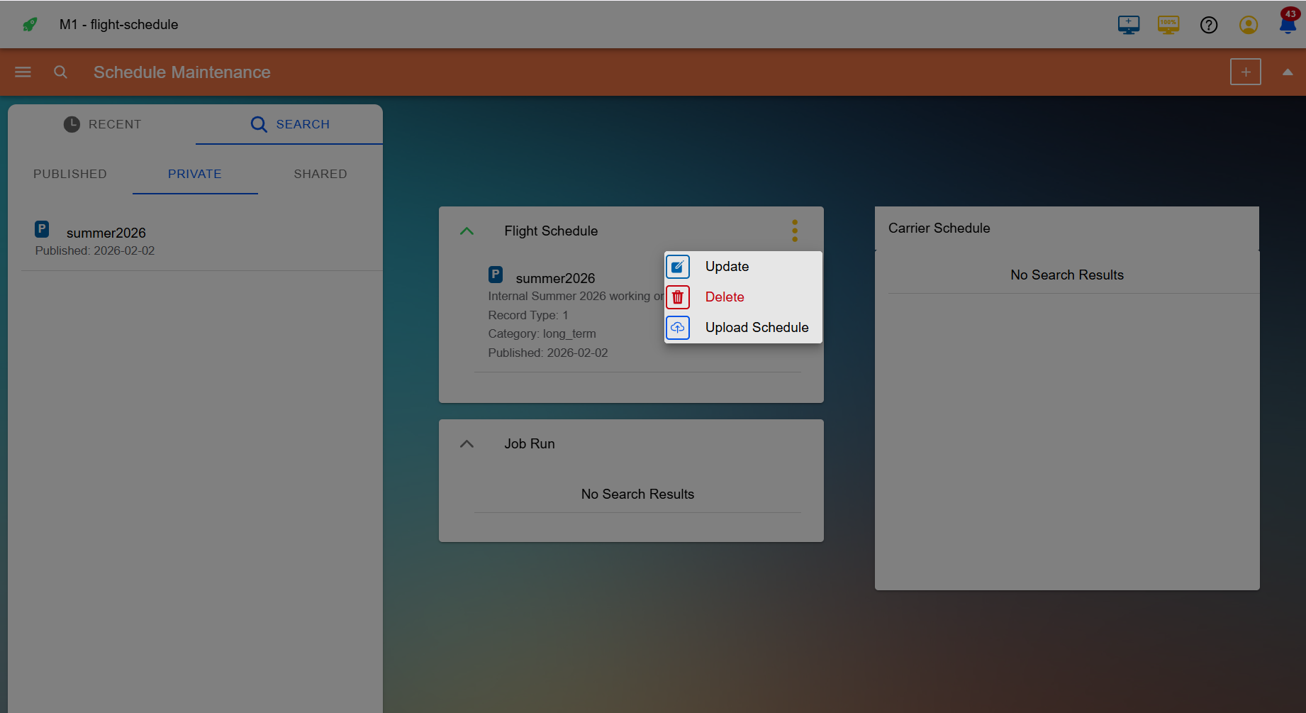 Container options panel